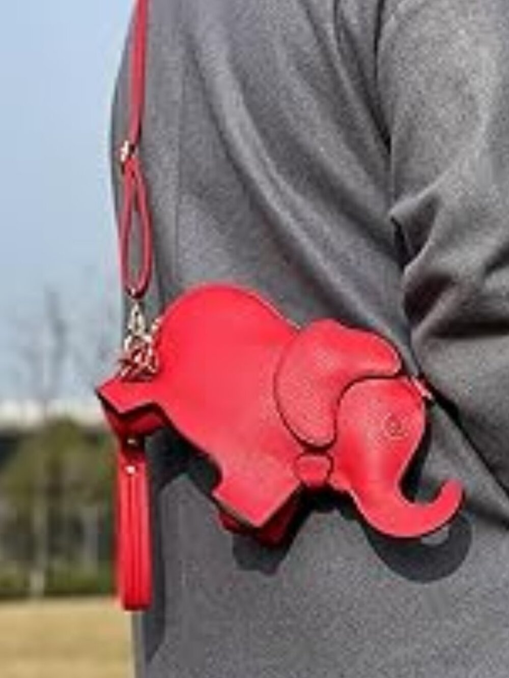 Leather Elephant Shoulder Bag Purse Wristlet Red